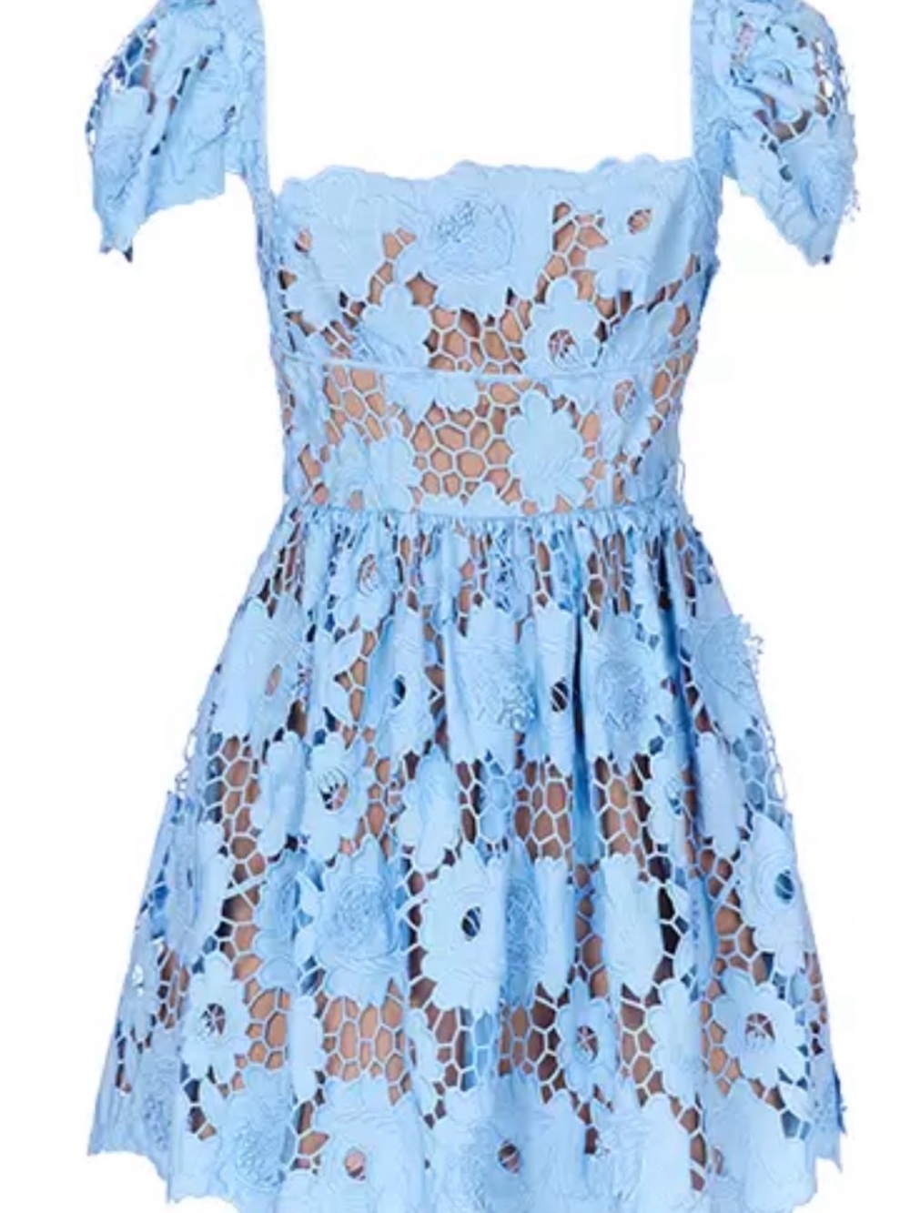 Self-Portrait Powder Blue Floral Lace Mini Dress